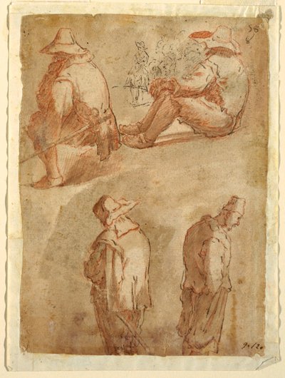 Études figuratives de cinq hommes - Domenico Gargiulo, called Micco Spadaro