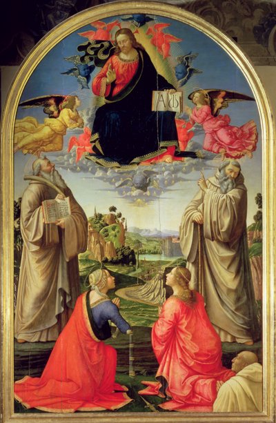 Christ en gloire avec Saint Benoît (c.480-547), Saint Romuald (c.952-1027), Sainte Attinia, Sainte Grecinia et le donateur, abbé Buonvicini, 1492 (panneau) - Domenico Ghirlandaio