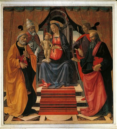 Conversation sacrée. La Vierge Marie et Jésus-Christ entourés de Saint Pierre, Saint Paul, Saint Sébastien et le Pape Saint Clément - Domenico Ghirlandaio
