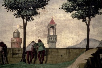 Hommes regardant par-dessus un mur, de la Visitation - Domenico Ghirlandaio