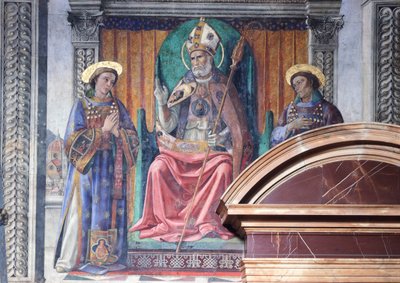 Saint Zenobius entre Saints Eugène et Crescenzio et Marzocco, le lion, symbole de la ville (détail) - Domenico Ghirlandaio