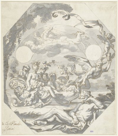 Conception pour un cadran avec une allégorie mythologique - Domenico I Piola (attributed to)
