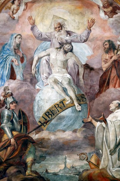 Jésus et Dieu le Père. Fresque. Gênes. Italie. - Domenico Il Sarzana Fiasella