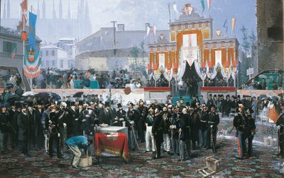 Pose de la première pierre de la Galleria Vittorio Emanuele à Milan - Domenico Induno