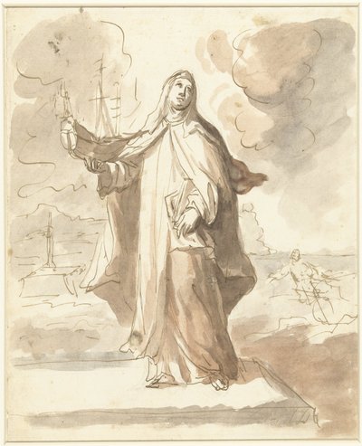 Sainte Brigitte, debout avec le navire dans la main droite - Domenico Mondo