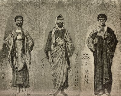 Saints Thomas, Matthieu et Simon, cartons de Domenico Morelli pour la mosaïque de la cathédrale d