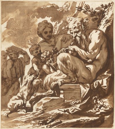 Un satyre divertissant sa famille - Domenico Piola