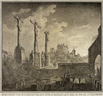 Cimetière Saint-Jean avec vue sur la ville de Nuremberg, extrait de la collection de bâtiments médiévaux mémorables en Allemagne - Domenico Quaglio
