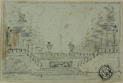 Escalier et terrasse dans le jardin à la française - Domenico Quaglio