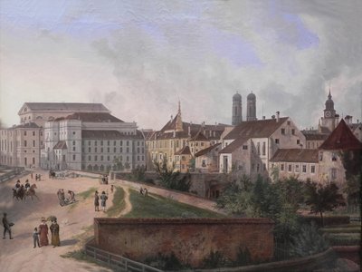 French : La résidence royale vue du nord-est en 1827 The Royal Residence in Munich from the North East in 1827 - Domenico Quaglio the Younger