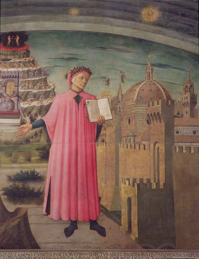 Dante lisant la Divine Comédie (détail) - Domenico di Michelino