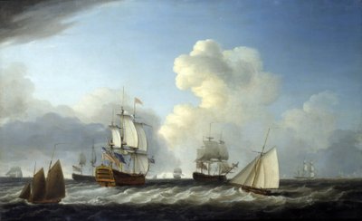 Le Saint George, navire de deuxième classe de la Royal Navy britannique, 98 canons, accompagné d