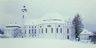 Vue de la Wieskirche sous la neige - Dominikus Zimmermann