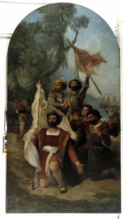 Le navigateur Christophe Colomb (Cristoforo Colombo, Cristóbal Colón) (1451-1506) à son arrivée dans le Nouveau Monde en 1492 (huile sur toile) - Dominique Magaud