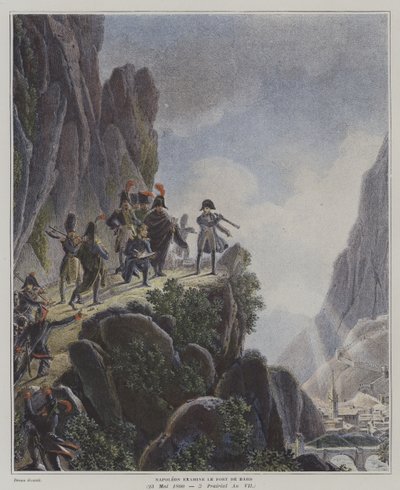 Napoléon examinant le Fort Bard, Italie, 23 mai 1800 (lithographie en couleur) - Dominique Vivant (after) Denon
