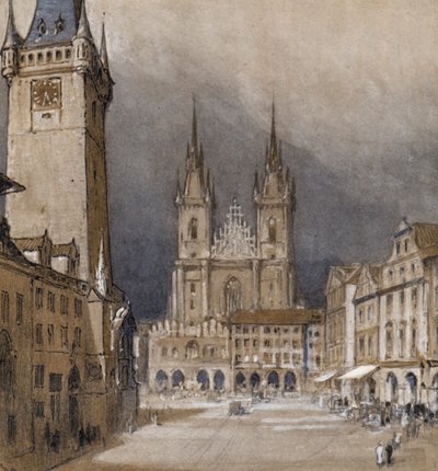 Prague et son hôtel de ville (lithographie en couleur) - Donald (after) Maxwell