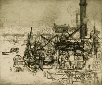 Cheminées et grues sur la Tamise - Donald Shaw MacLaughlan