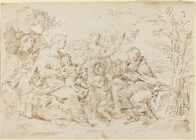Sainte Famille avec Sainte Élisabeth, Saint Jean-Baptiste et deux anges dans un paysage - Donato Creti