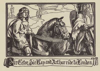 Sir Ector, Sir Kay et Arthur chevauchent vers Londres - Dora Curtis