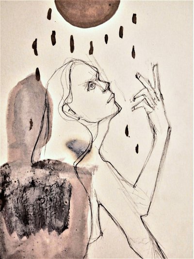 Portrait contemplatif sous la pluie - Doris Schmitz