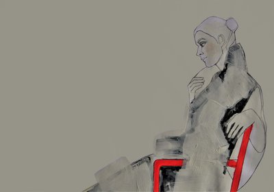Femme contemplative en rouge - Doris Schmitz
