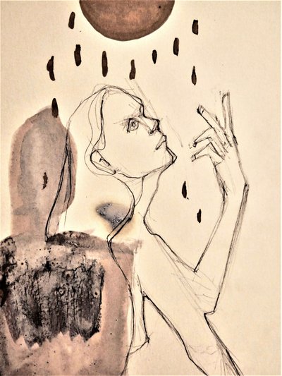 Une femme tendant la main pour prendre des gouttes - Doris Schmitz