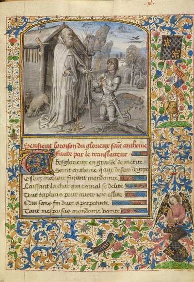 Jeune chevalier en armure priant à genoux devant saint Antoine - Dreux Jean