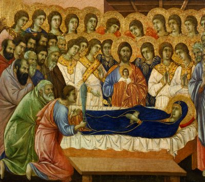 Dormitio Virginis (Le Sommeil éternel de la Vierge), détail de la Maestà du Retable de Duccio dans la cathédrale de Sienne - Duccio di Buoninsegna