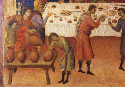 Les noces de Cana, (détail) de la tuile des Épisodes de la Passion et de la Résurrection du Christ, surface arrière de la Maestà du retable de Duccio dans la Cathédrale de Sienne - Duccio di Buoninsegna