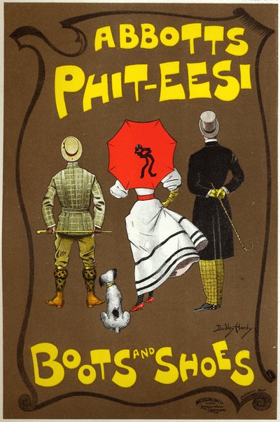 Mode de vie. Mode. Abbots Phit-ees, magasin de bottes et chaussures, Londres. Affiche de Dudley Hardy, Angleterre, vers 1890 (affiche) - Dudley Hardy