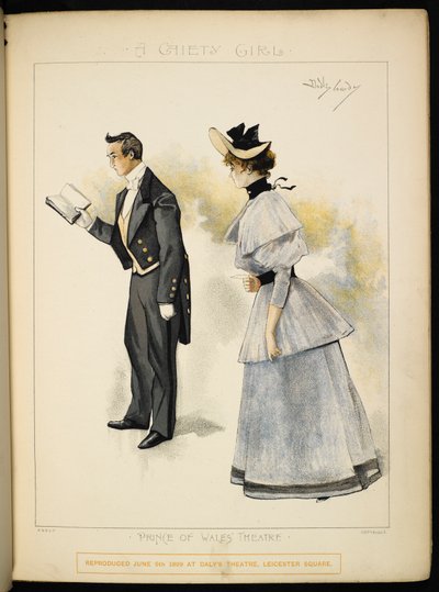 Deux personnages. Un homme lisant un livre et une dame. - Dudley Hardy