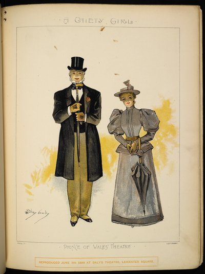 Deux des personnages. Un gentleman et une dame, peut-être Lady Grey. - Dudley Hardy