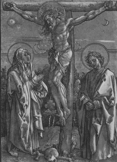 Christ en croix avec la Vierge et Saint Jean, 1500-1550 - Dürer School.