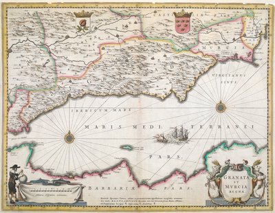 Une carte du XVIIe siècle des régions de Grenade et de Murcie, en Espagne - Dutch School