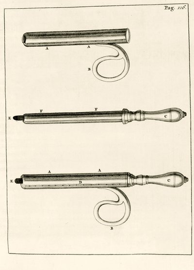 Un assortiment de seringues pour abcès, de Exercitationes Practicae circa Medendi Methodum par Frederik Dekkers, 1694 - Dutch School
