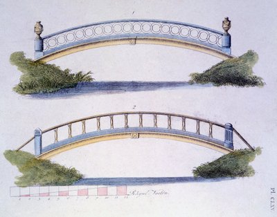 Designs de ponts du Magazine of Garden Gems par G. van Laar, publié en 1802 - Dutch School