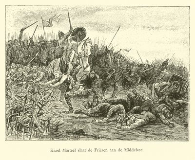 Charles Martel combat les Frisons sur le Middelzee - Dutch School