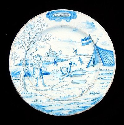 Assiette en faïence de Delft représentant le mois de décembre - Dutch School
