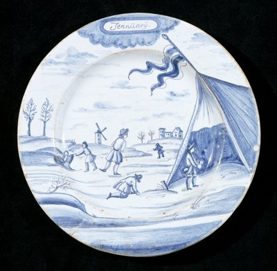 Assiette en faïence de Delft représentant le mois de janvier - Dutch School