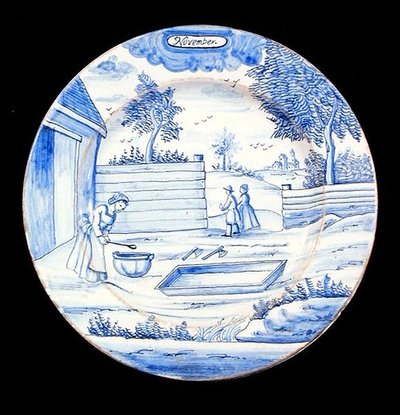 Assiette en faïence de Delft représentant le mois de novembre - Dutch School