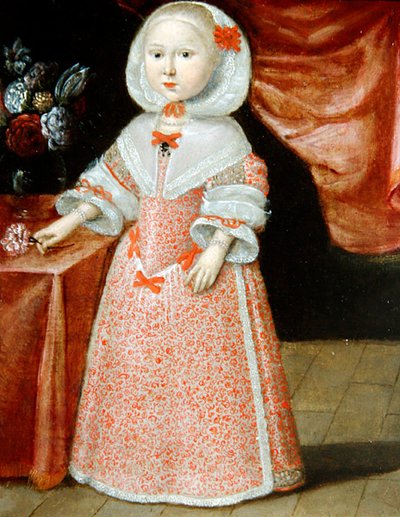 Fille tenant une fleur rose et blanche, vers 1640 - Dutch School