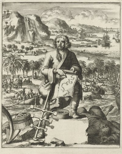 Louis Hennepin débarquant en Amérique du Nord, pub. 1688 (gravure) - Dutch School