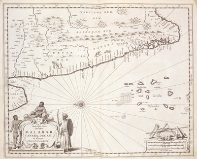 Carte de la côte de Malabar, Indes orientales, 1672 - Dutch School