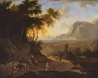 Paysage de montagne avec figures, fin du XVIIe siècle - Dutch School