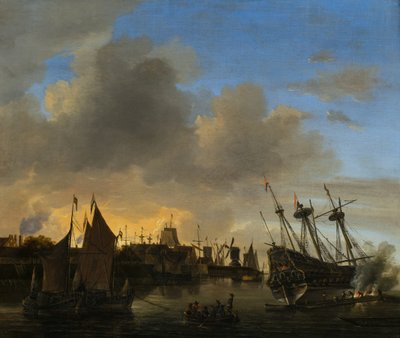 De nombreux navires dans un port néerlandais - Dutch School