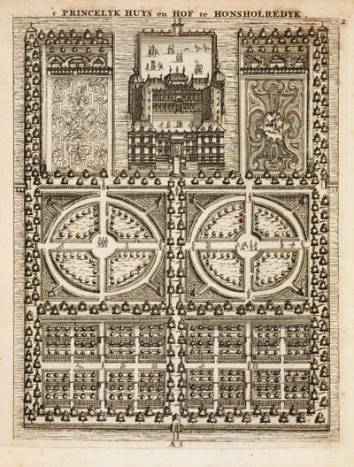 Palais de Honsholredyk, de The Dutch Gardener par Johann van der Groen, publié en 1699 - Dutch School