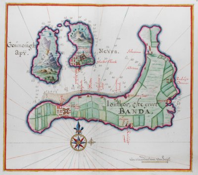 Carte picturale de trois des îles Banda. - Dutch School