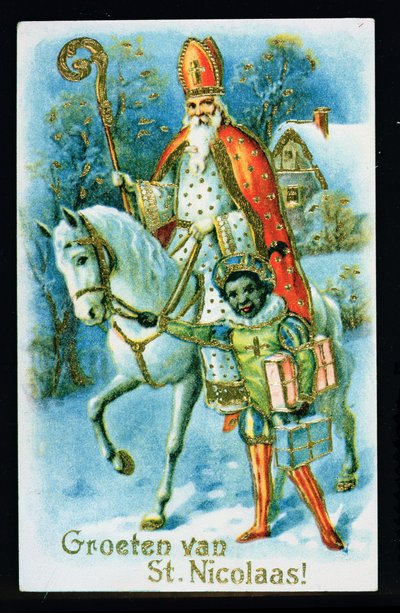 Saint Nicolas et un assistant noir, vers 1890, carte néerlandaise - Dutch School