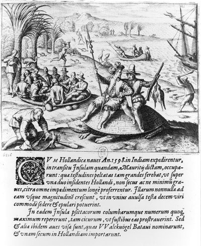 Les Hollandais à Maurice en 1598, gravé par de Bry - Dutch School