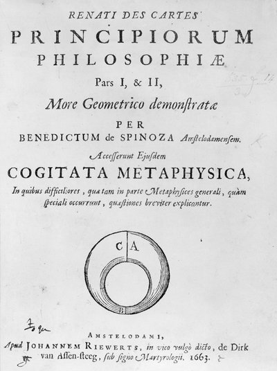 Page de titre de Renati Descartes principiorum philosophie par Baruch Spinoza, publiée en 1663 - Dutch School